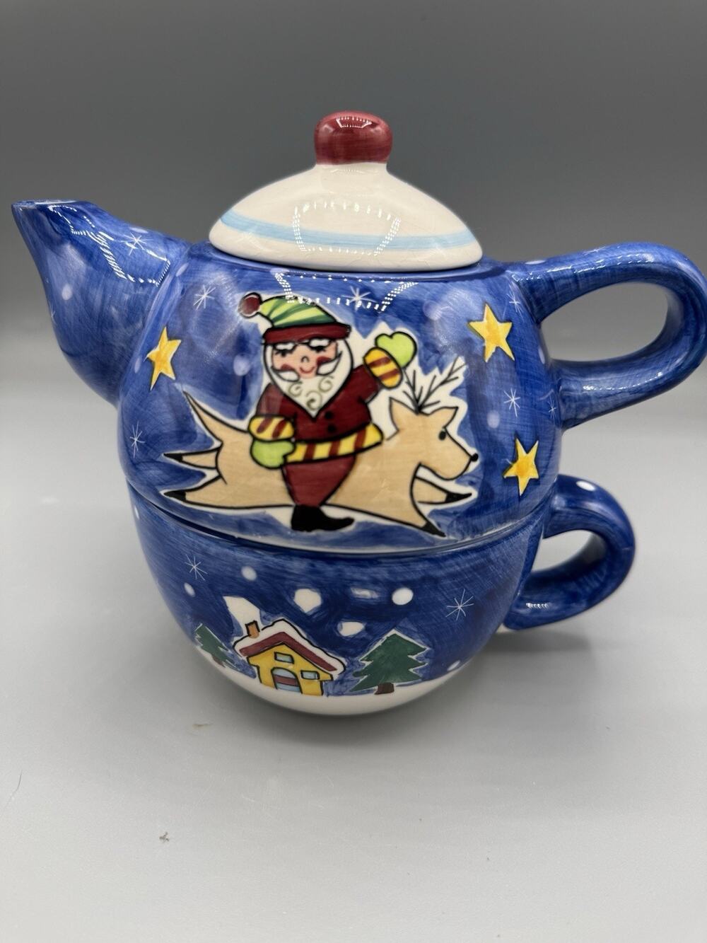 Studio Nova Ho Ho Santa KT406 Tea For One Teapot Cup Christmas 3 Pc Vintage